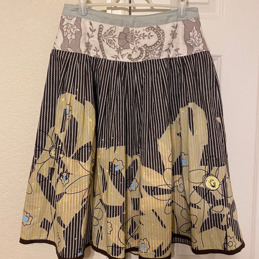 Cabi Treasure Drop Waist 100% Cotton Floral Striped Skirt - 6 Style # 917